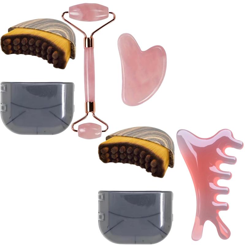 💎 Brocha facial para drenaje linfático con Gua Sha