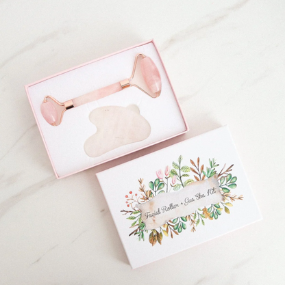 Kit Rodillo & Gua Sha de Cuarzo Rosa